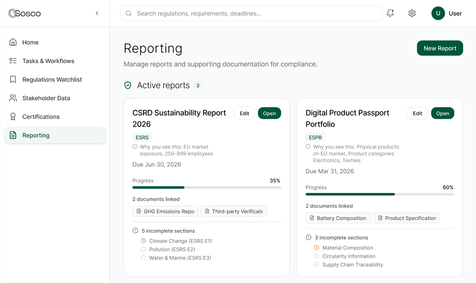 SOSCO platform dashboard